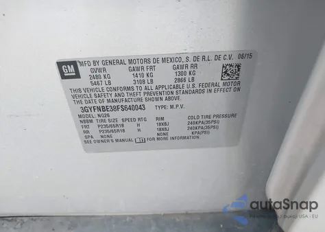 2015 Cadillac Srx Luxury Collection from USA, damaged, VIN 3GYFNBE38FS640043